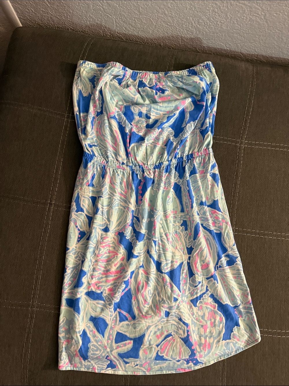 Lilly Pulitzer Blue and Pink Strapless Dress